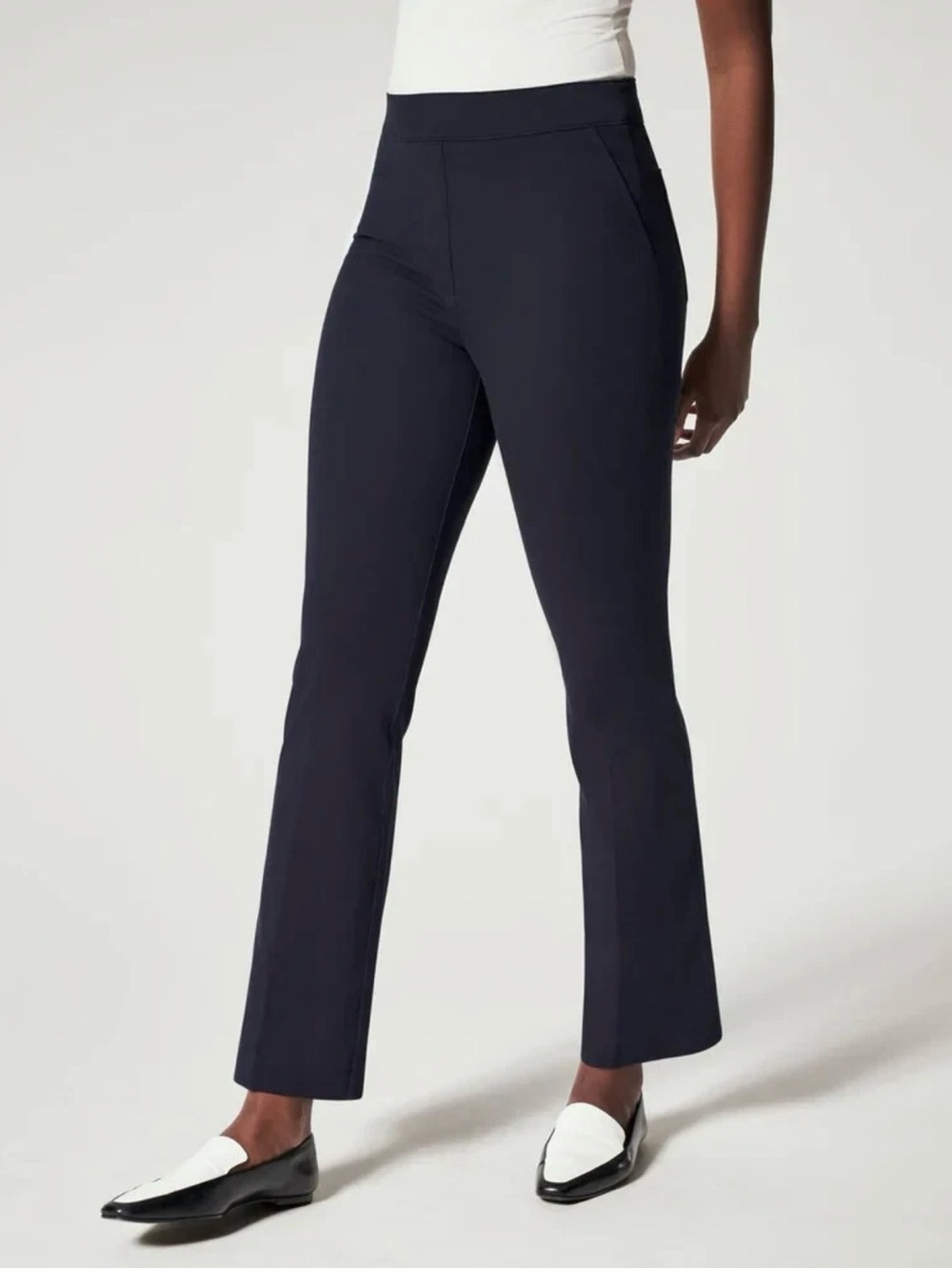 Spanx Navy On-the-Go Kick Flare Dress Pants Stretch Flattering Office Capsule